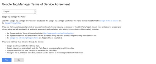 Google Tag Manager terms of service agreement